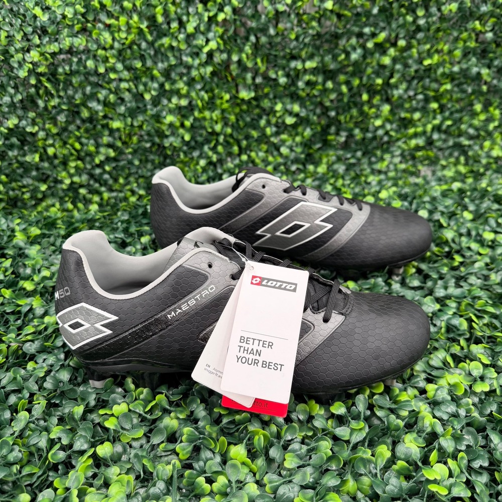 Lotto Maestro M50 Mens Soccer Cleats Black Grey Firm Ground Shoes Size 8